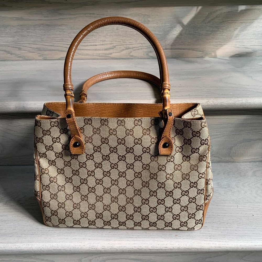 Vintage Gucci Bamboo Handle Monogram Bag